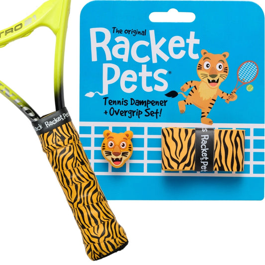 Tiger Orange Tennis Racket Overgrip Tape and Matching Shock Absorbing Dampener