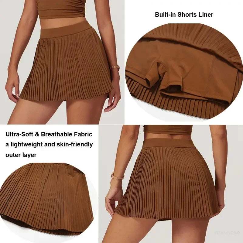 Women's Fashion 2-in-1 Golf / Tennis Skirt - Pleated Fitness Suit with Inner Pocket