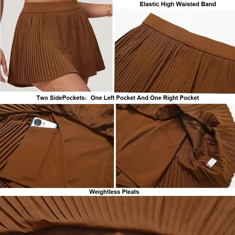 Women's Fashion 2-in-1 Golf / Tennis Skirt - Pleated Fitness Suit with Inner Pocket