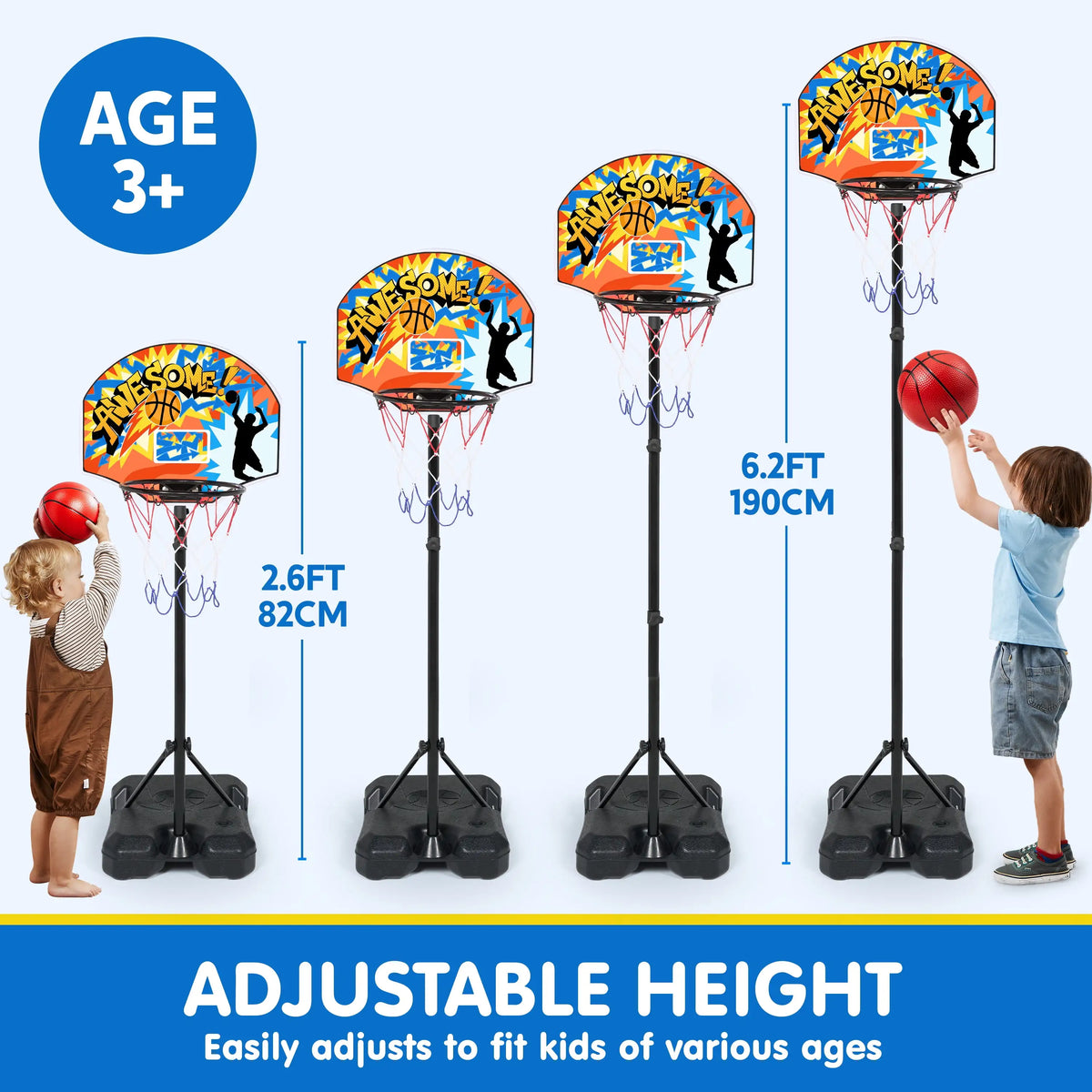 Joyfy Adjustable Kids Basketball Hoop With 4 Balls