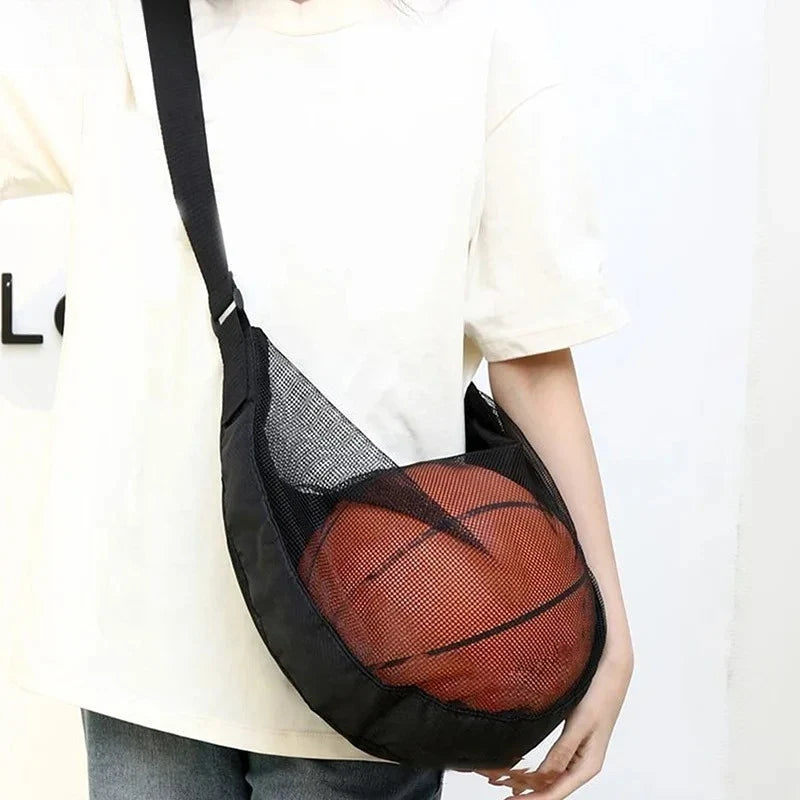 Single Basketball Storage Bag with Zipper Pocket - Drawstring Sling Storage Net
