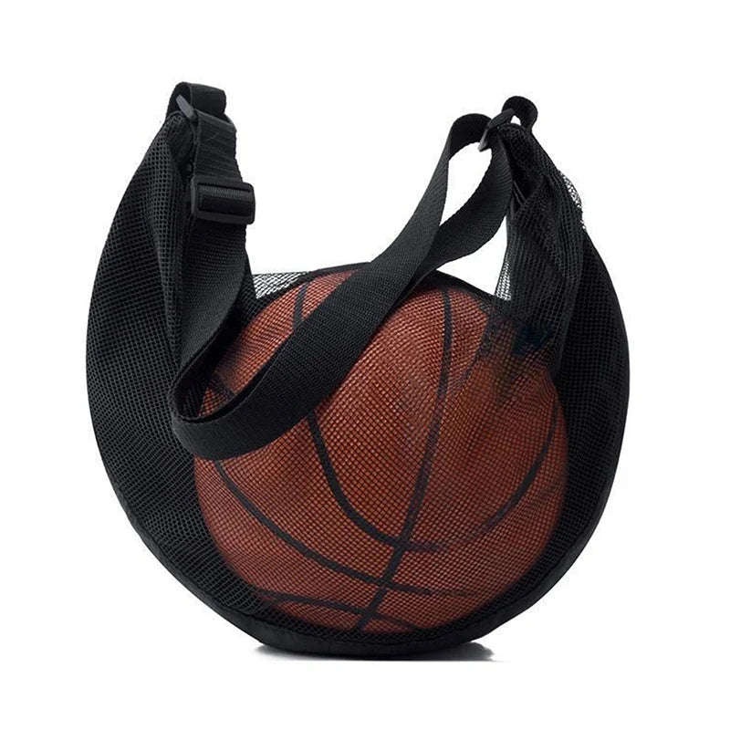 Single Basketball Storage Bag with Zipper Pocket - Drawstring Sling Storage Net