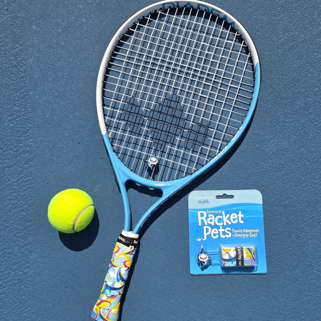 VALUE PACK - A Blue Shark Racket Pet Tennis Dampener and Blue Overgrip Tape