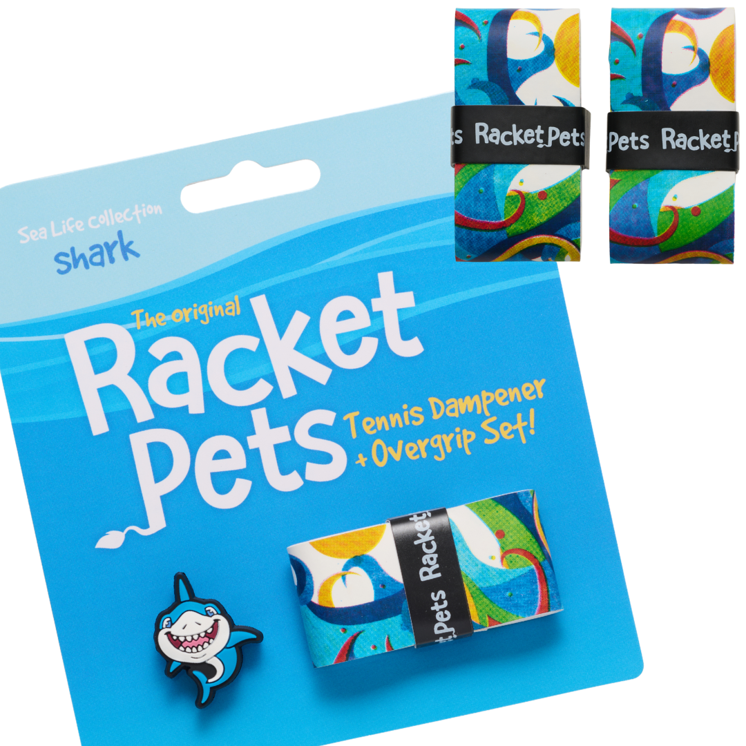 VALUE PACK - A Blue Shark Racket Pet Tennis Dampener and Blue Overgrip Tape