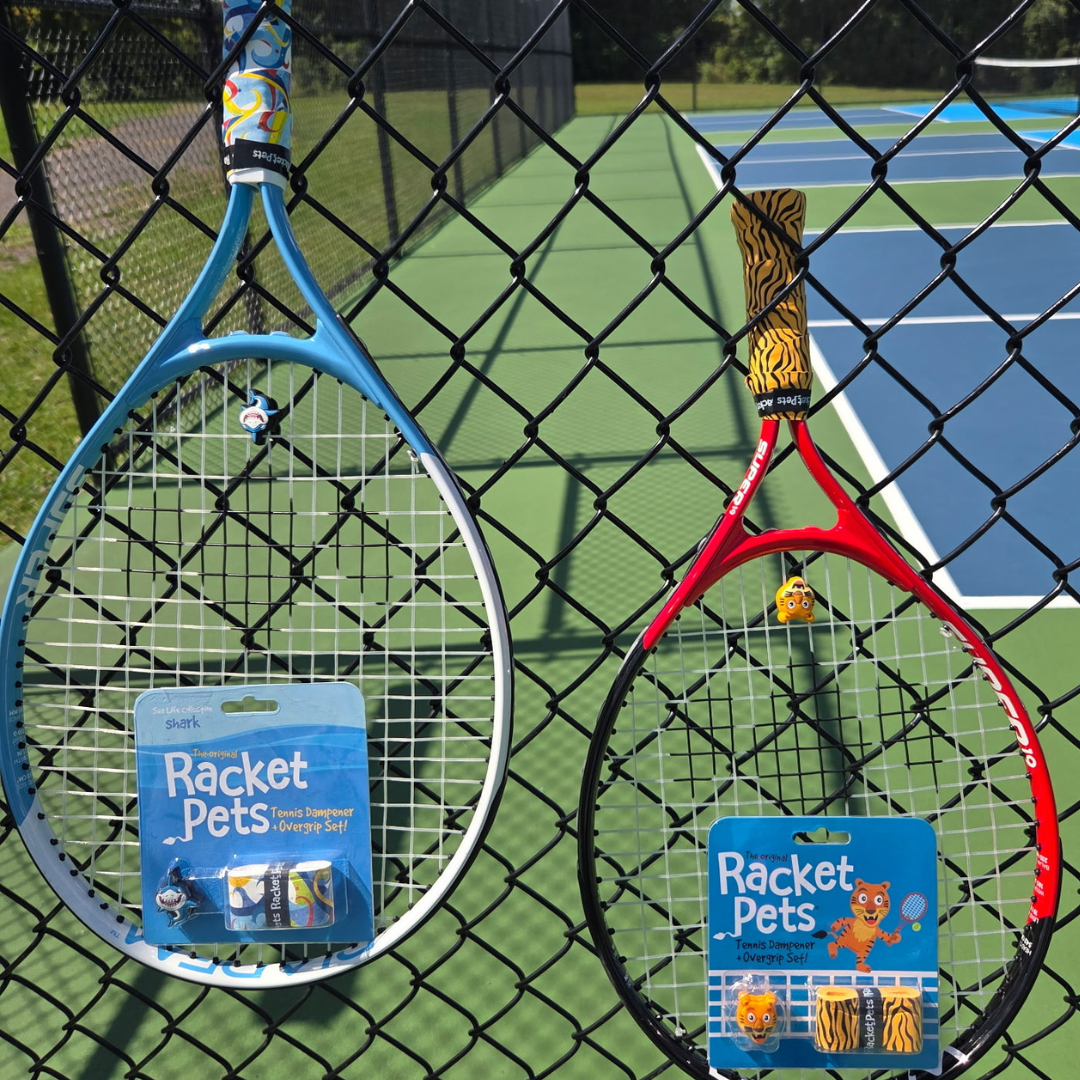 Tiger Orange Tennis Racket Overgrip Tape and Matching Shock Absorbing Dampener
