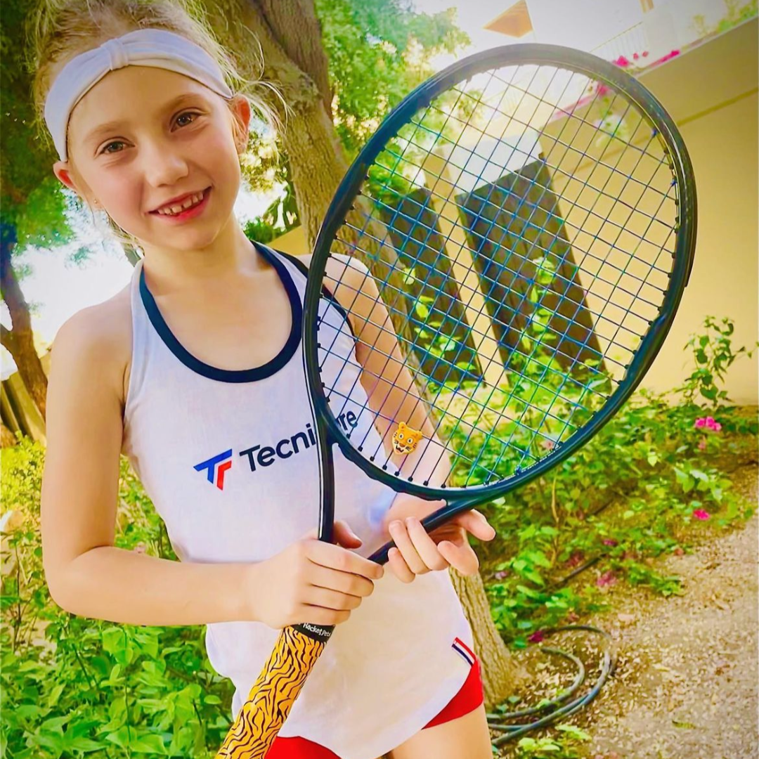 Tiger Orange Tennis Racket Overgrip Tape and Matching Shock Absorbing Dampener