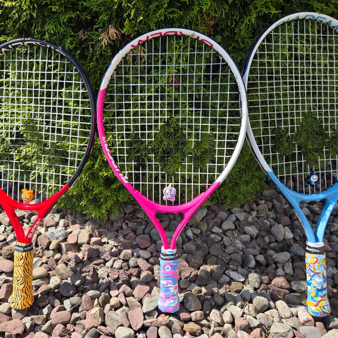 Tiger Orange Tennis Racket Overgrip Tape and Matching Shock Absorbing Dampener