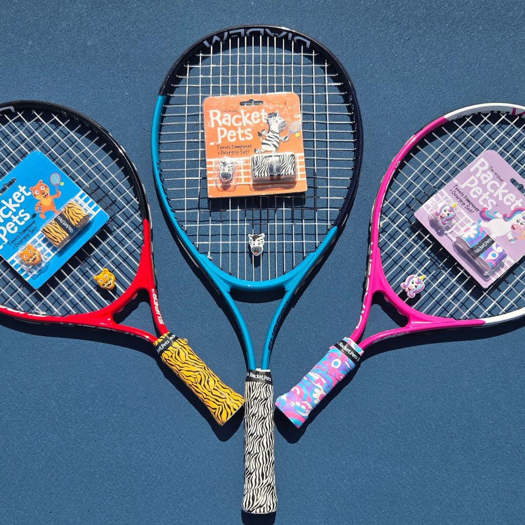Tiger Orange Tennis Racket Overgrip Tape and Matching Shock Absorbing Dampener