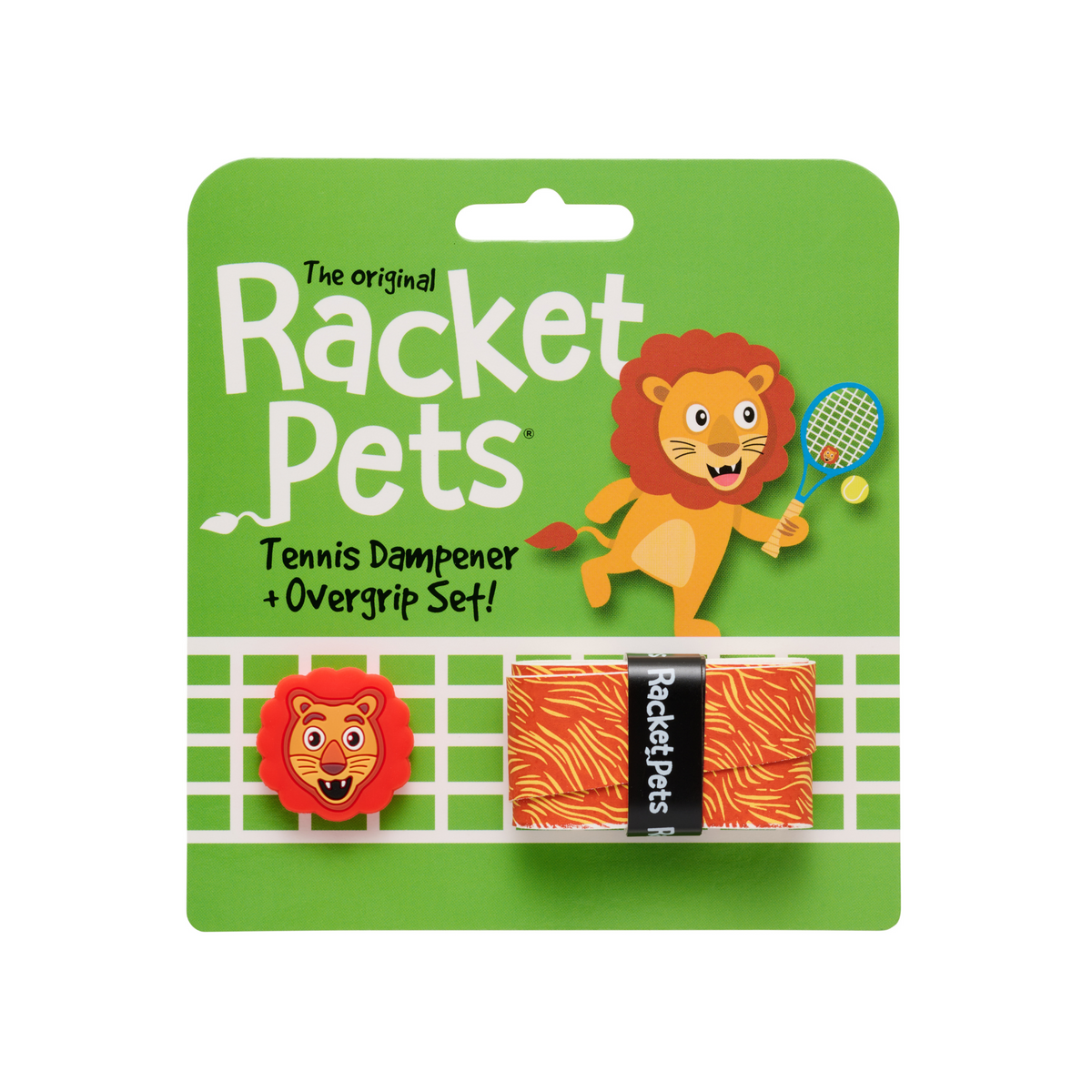 Lion Orange Tennis Racket Overgrip Tape and Matching Shock Absorbing Dampener