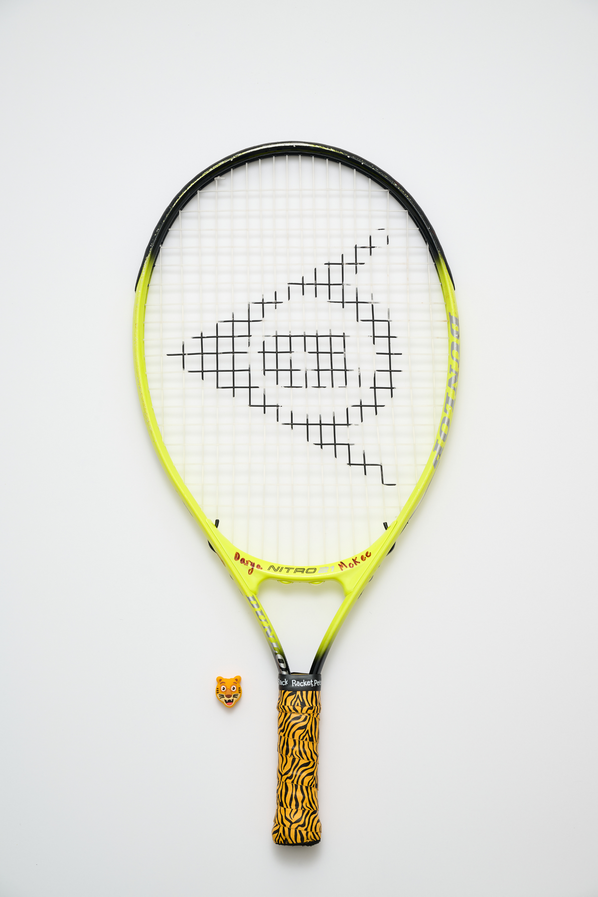 Tiger Orange Tennis Racket Overgrip Tape and Matching Shock Absorbing Dampener