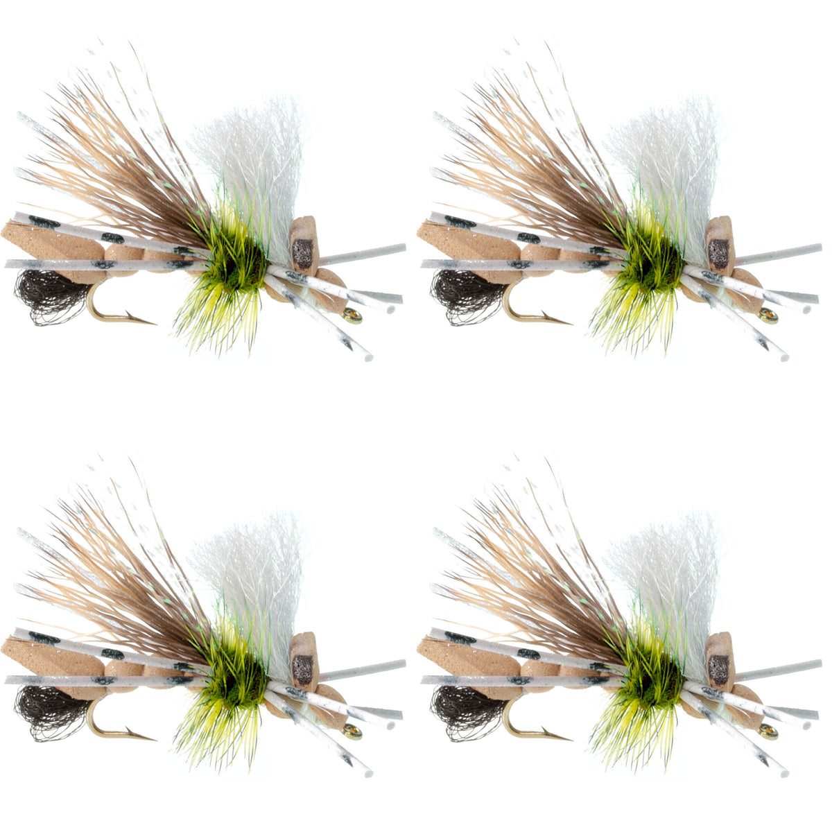 Water Trout Foam Grasshopper Fly - 4 Flies Hook Size 10