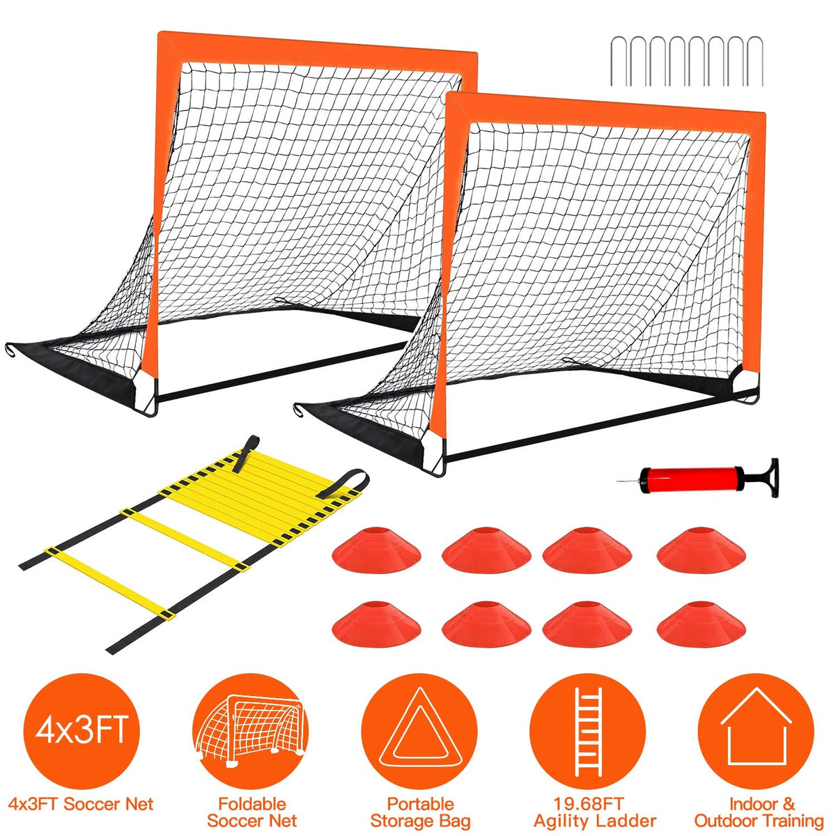 Kids Soccer Goal And Complete Training Equipment Kit For Backyard
