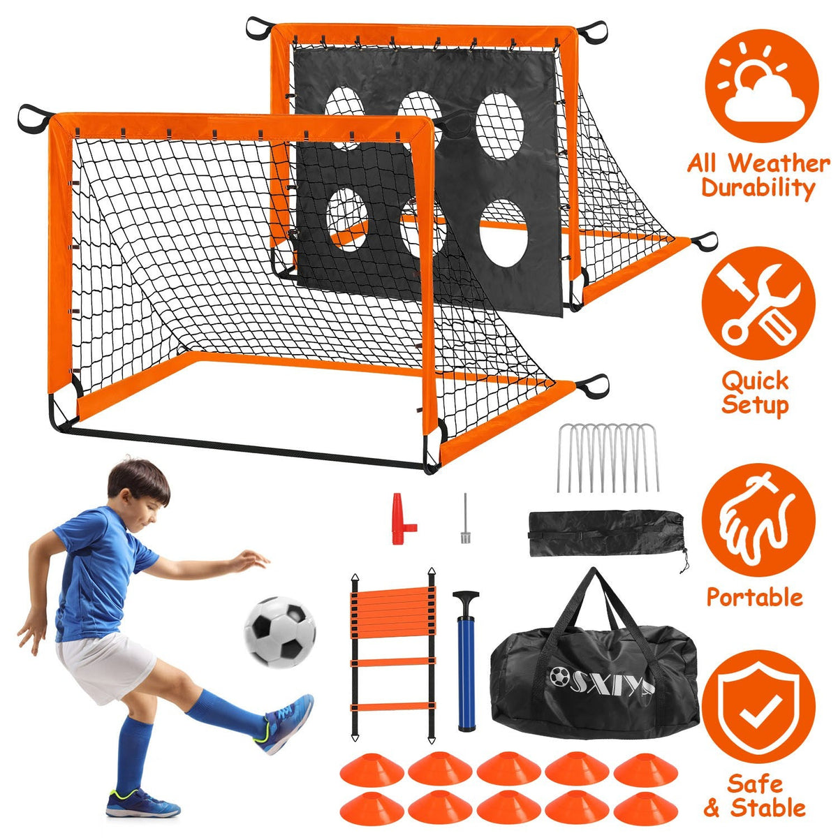 Kids Soccer Goals Set For Backyard - Portable Soccer Training Equipment