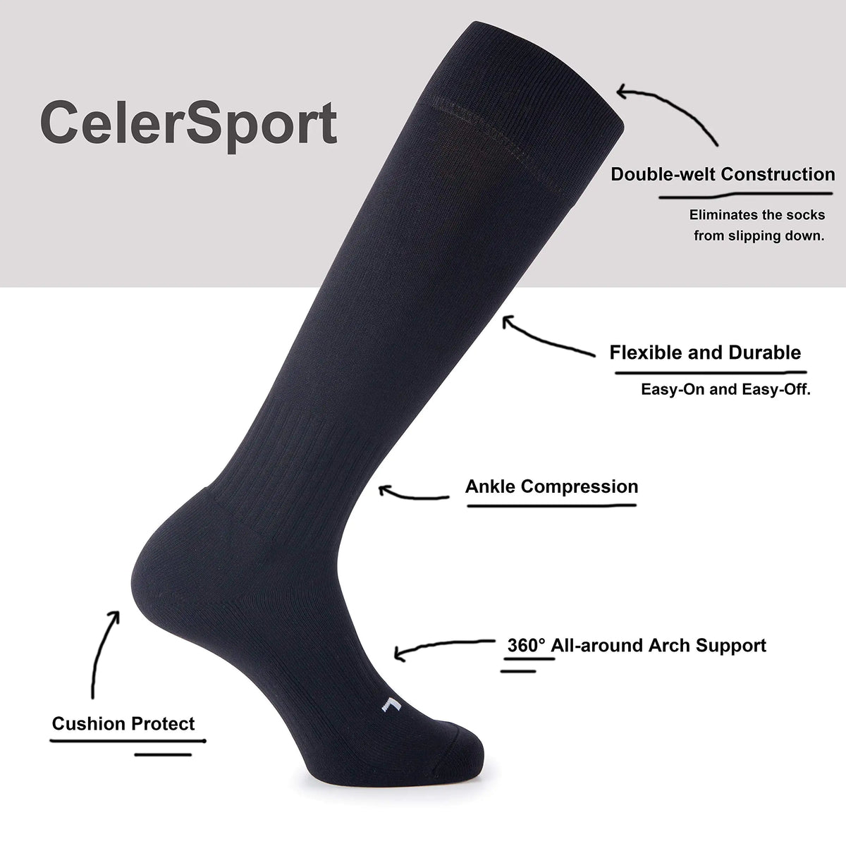 CS CELERSPORT 2/3 Pack Soccer / Softball / Baseball Socks for Youth, Kids, Adult Multi-Sport Compression Socks X-Small Black (2 Pack)