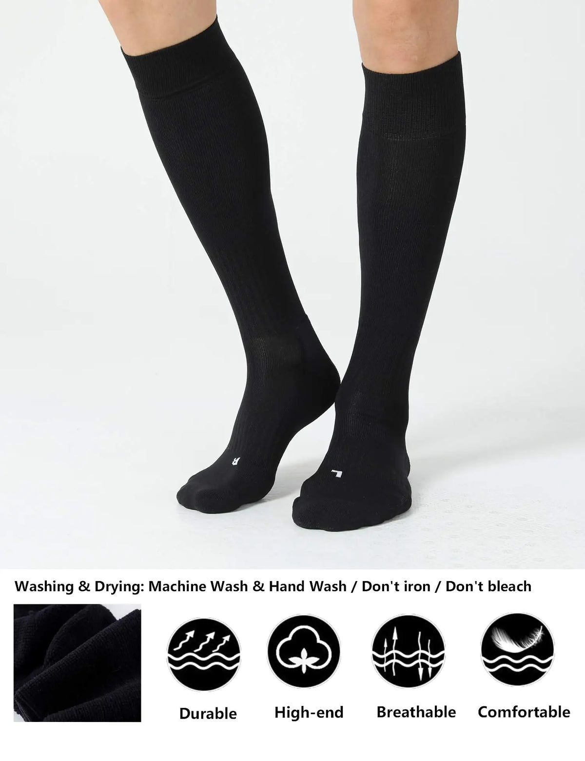 CS CELERSPORT 2/3 Pack Soccer / Softball / Baseball Socks for Youth, Kids, Adult Multi-Sport Compression Socks X-Small Black (2 Pack)