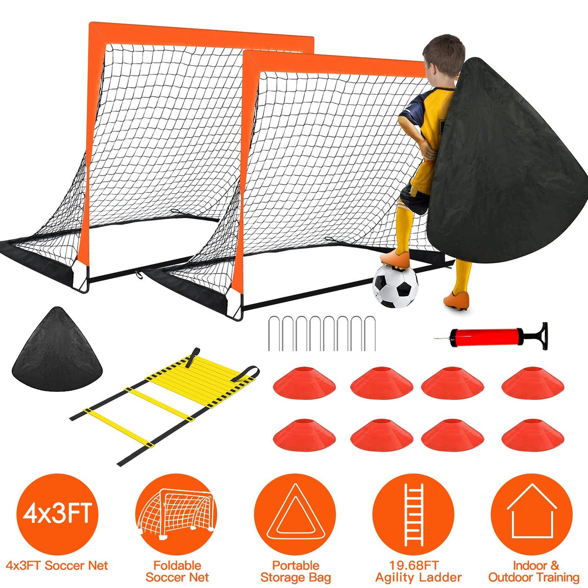 Kids Soccer Goal And Complete Training Equipment Kit For Backyard
