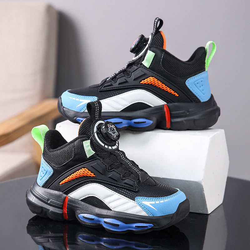 Autumn And Winter, Non-slip, Outdoor, Rotating Buckle, Children's Waterproof Leather Basketball Shoes