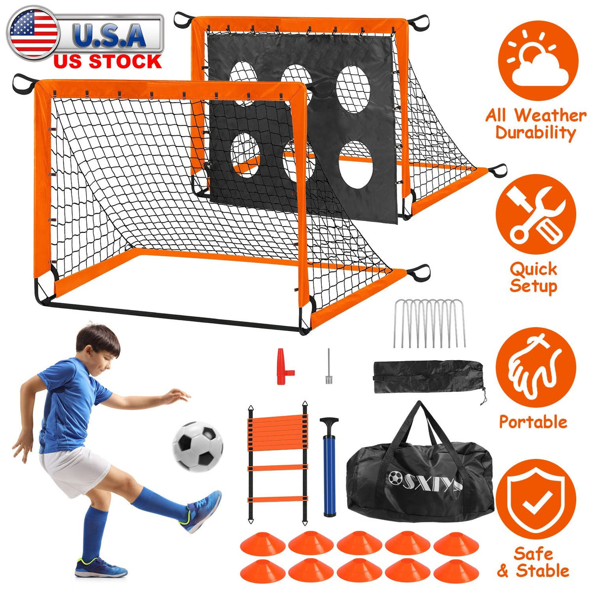 Kids Soccer Goals Set For Backyard - Portable Soccer Training Equipment
