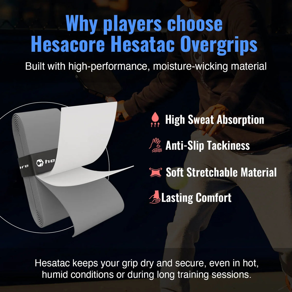Hesacore Hesatac Pickleball Paddle Overgrip – Black