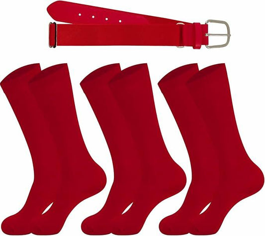 cs runsenisocks Baseball / Softball / Soccer Socks & Belt Set - Red 3pcs+1belt Size L