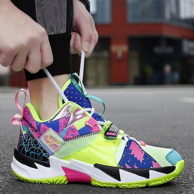 Unisex Breathable Soft High Top Basketball Shoes, Outdoor Rainbow Basketball Shoes