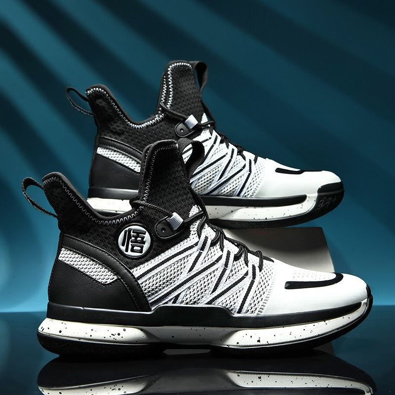 Summer High-top Basketball Shoes with Fly Woven Mesh Surface for Men