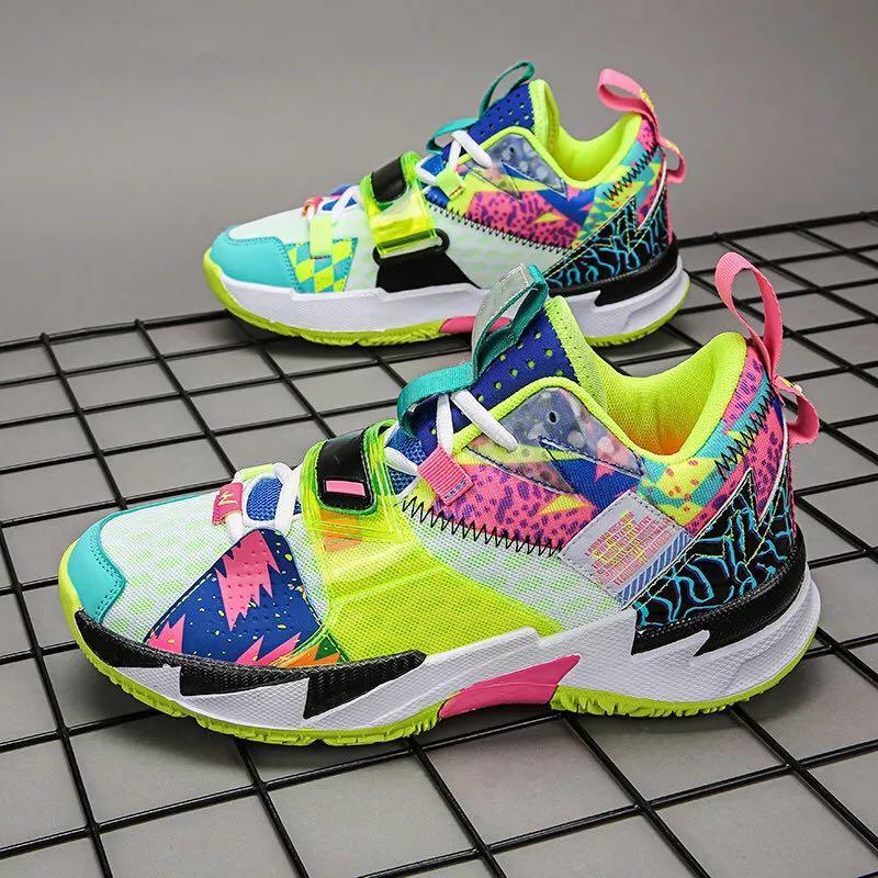Unisex Breathable Soft High Top Basketball Shoes, Outdoor Rainbow Basketball Shoes