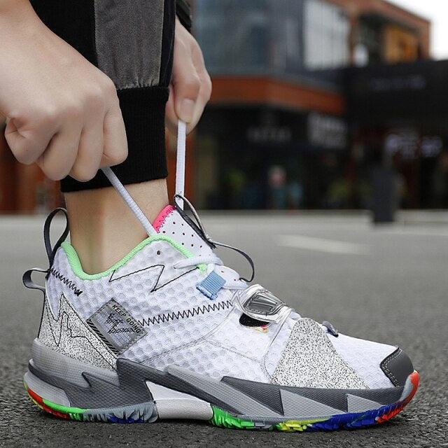 Unisex Breathable Soft High Top Basketball Shoes, Outdoor Rainbow Basketball Shoes