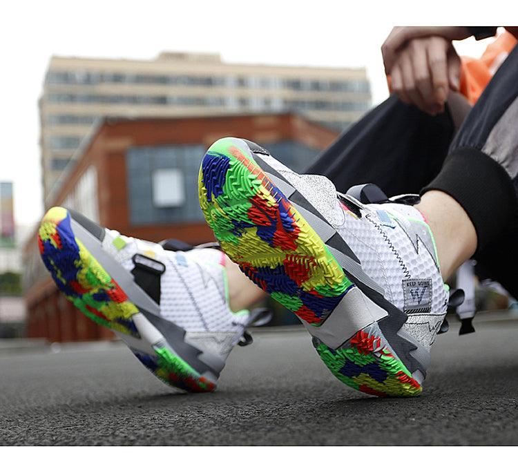 Unisex Breathable Soft High Top Basketball Shoes, Outdoor Rainbow Basketball Shoes