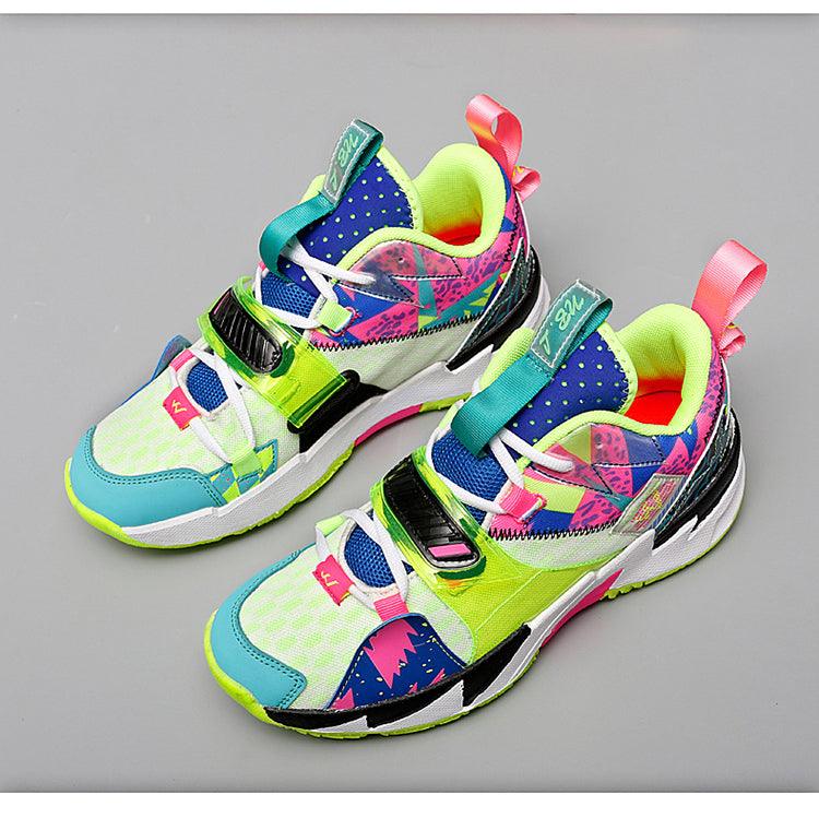 Unisex Breathable Soft High Top Basketball Shoes, Outdoor Rainbow Basketball Shoes