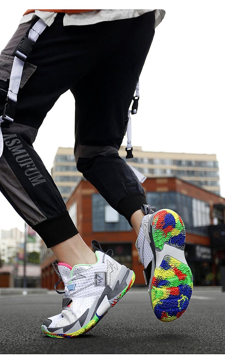 Unisex Breathable Soft High Top Basketball Shoes, Outdoor Rainbow Basketball Shoes