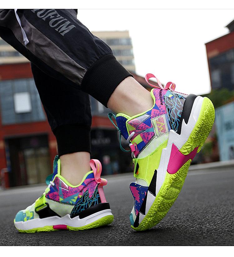 Unisex Breathable Soft High Top Basketball Shoes, Outdoor Rainbow Basketball Shoes