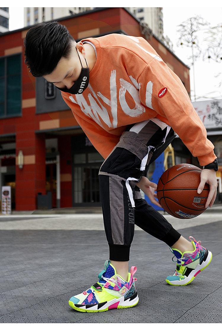 Unisex Breathable Soft High Top Basketball Shoes, Outdoor Rainbow Basketball Shoes