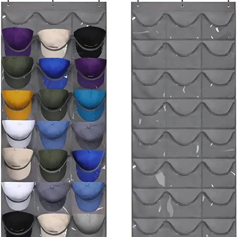 Visible Baseball Hat Rack for Wall Door with 3 Hooks - 24 Deep Pockets